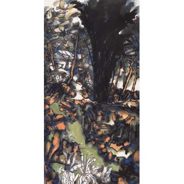 庄小尖国画山水绿满山村字画之家