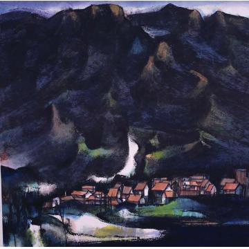 庄小尖国画山水山村凝寂字画之家