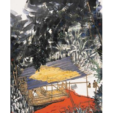 庄小尖国画山水高山温泉二字画之家