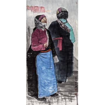闫畅青国画人物清晨--藏区印象字画之家
