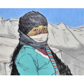 闫畅青国画人物高原母子局部字画之家