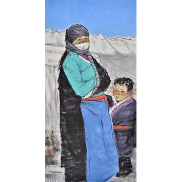 闫畅青国画人物高原母子字画之家