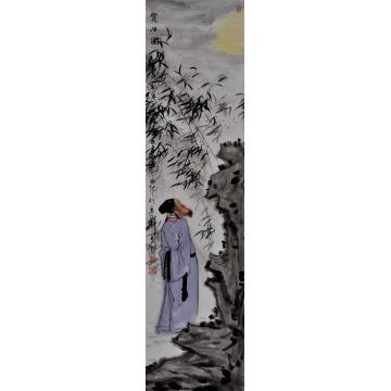 闫畅青国画人物赏月图字画之家