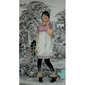 闫畅青国画人物山之恋--青春时光字画之家