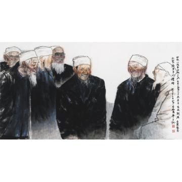 闫畅青国画人物礼拜寺的早晨字画之家