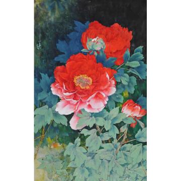 石君国画花鸟惆怅风前红牡丹字画之家