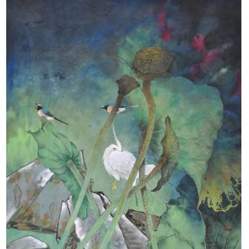 石君国画花鸟玉露洗残红字画之家