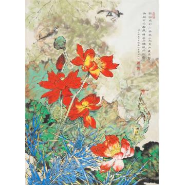 石君国画花鸟莲蜓和鸣字画之家
