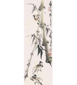 宋展生国画花鸟修竹雀跃字画之家