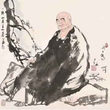 秦华国画人物闭目观心字画之家