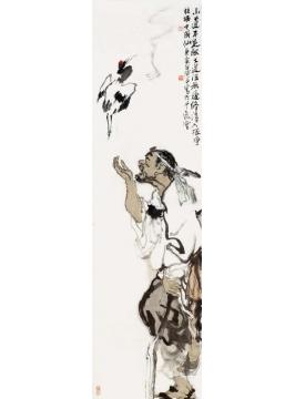 张达平国画人物拄拐也成仙字画之家