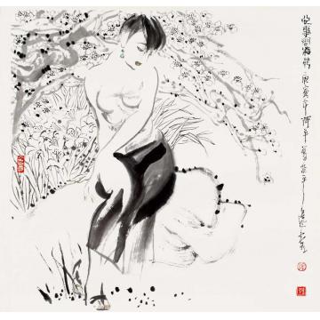 张达平国画人物心事问梅花字画之家
