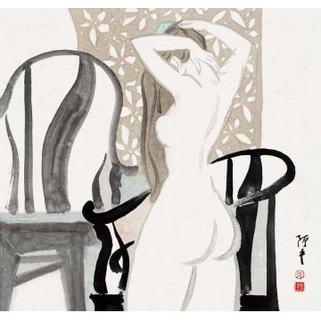 张达平国画人物古圈椅系列二字画之家