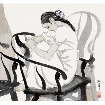 张达平国画人物古圈椅系列三字画之家