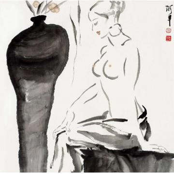 张达平国画人物梅瓶与花字画之家