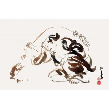 张达平国画人物刘海戏金蟾字画之家