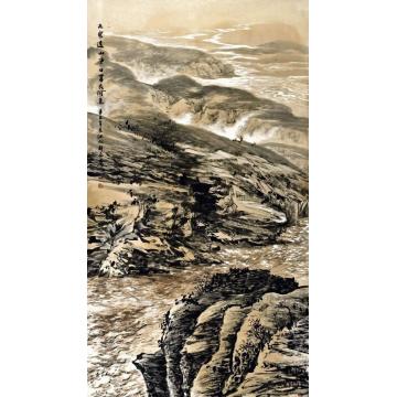 解安宁国画山水大河落日圆字画之家