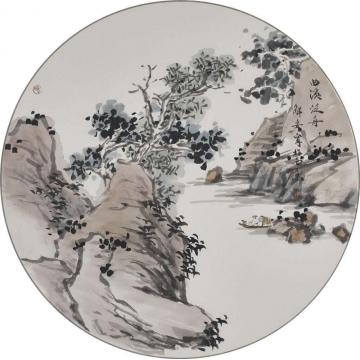 解安宁国画山水曲溪泛舟之二字画之家