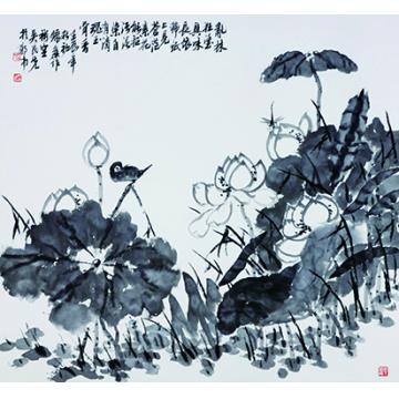 吴民先国画花鸟荷花小鸟字画之家