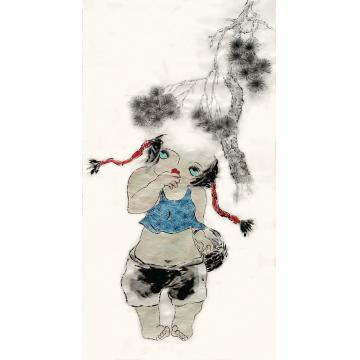 崔绍伦国画人物山妞妞  六条屏  之一字画之家