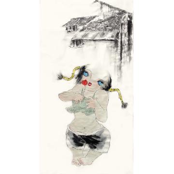 崔绍伦国画人物山妞妞  六条屏 之一字画之家