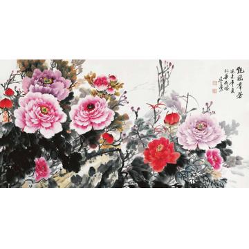 杨建臣国画花鸟艳冠群芳字画之家