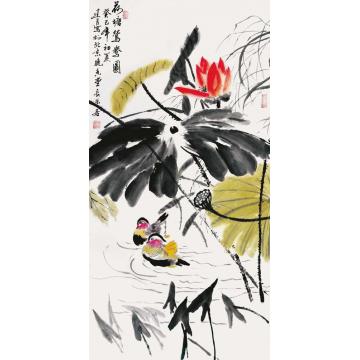 杨建臣国画花鸟荷塘鸳鸯图字画之家