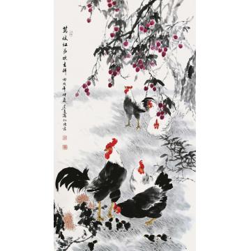 杨建臣国画花鸟万枝红荔映吉祥字画之家