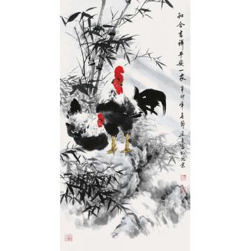 杨建臣国画花鸟和合吉祥平安一家字画之家
