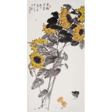 张晖国画花鸟黄鸡啄黍字画之家