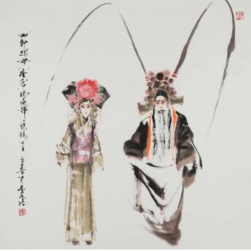 李文培国画人物杨延辉与铁镜公主字画之家