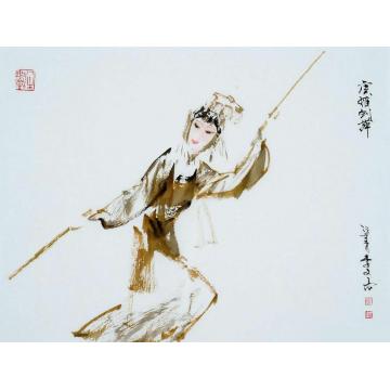 李文培国画人物虞姬舞剑字画之家
