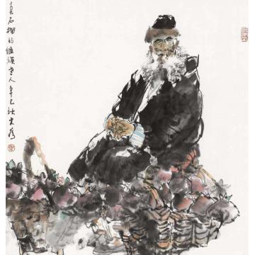 刘大为国画人物卖石榴的老人字画之家