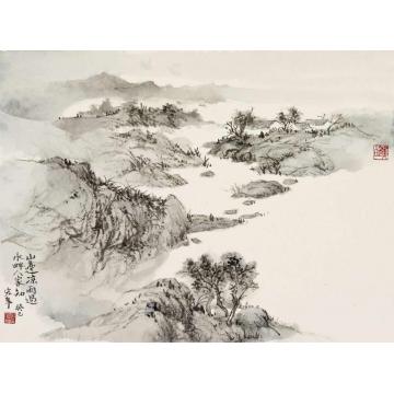 陈宏年国画山水《水畔人家》字画之家