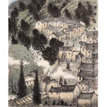 叶其嘉国画山水古村探幽字画之家