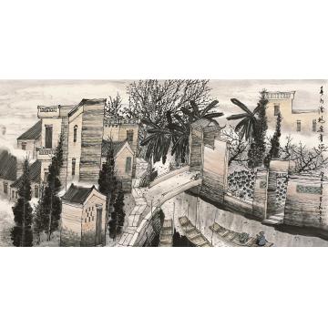 叶其嘉国画山水春雨溪桥定有诗字画之家