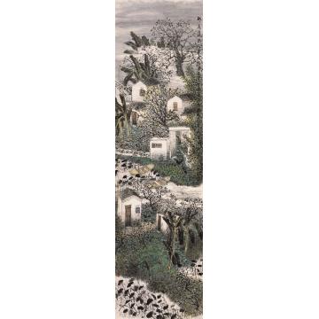 叶其嘉国画山水桃花溪水人家 180x50字画之家