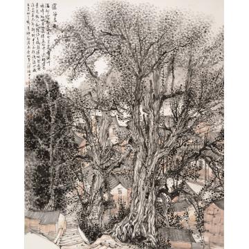 叶其嘉国画山水深谷古树 97x90cm字画之家