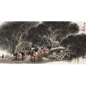 叶其嘉国画山水榕荫 68x138字画之家
