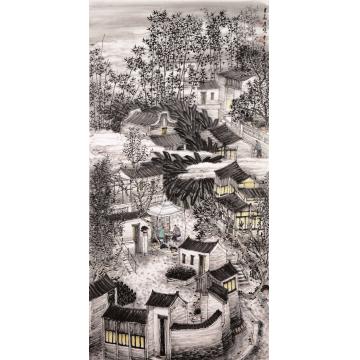 叶其嘉国画山水人约黄昏 138x68cm字画之家