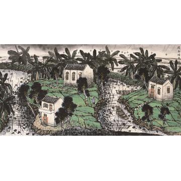 叶其嘉国画山水晴雨图 68x138字画之家