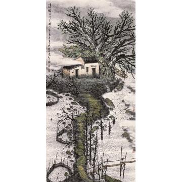叶其嘉国画山水清晓 68x138字画之家