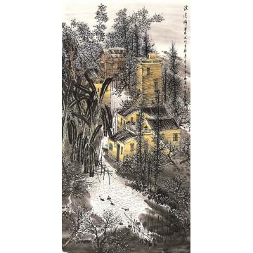 叶其嘉国画山水清溪倚翠138x70字画之家