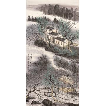 叶其嘉国画山水鸟啼千树春138x70字画之家