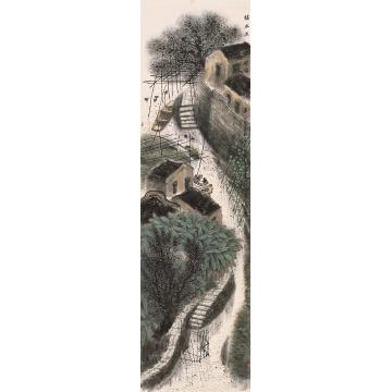 叶其嘉国画山水绿水曲径好人家 180x50字画之家