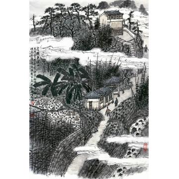 叶其嘉国画山水云横古渡口46X69-1字画之家