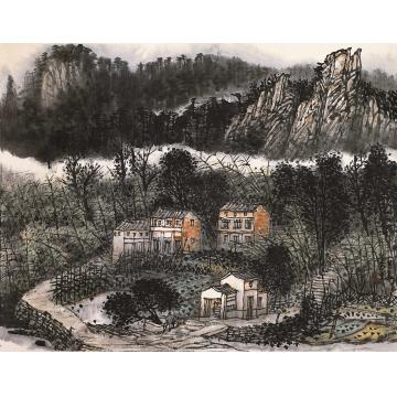 叶其嘉国画山水雨后人家 46x68字画之家