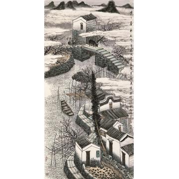 叶其嘉国画山水悠悠春水 138x68字画之家
