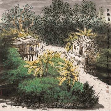 叶其嘉国画山水夏趣 68x68字画之家