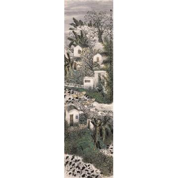 叶其嘉国画山水桃花溪水人家 180x50字画之家